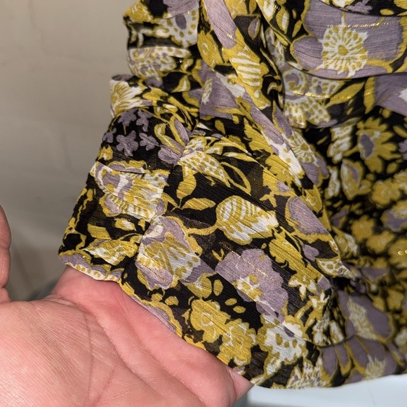 Zara One-Shoulder Floral Dress Black gold Purple ruched medium NEW - Picture 4 of 6